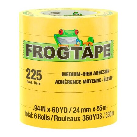 Shurtape FrogTape Performance Grade, Moderate Temperature Masking Tape, Gold, 24mm x 55m - Case of 48 105320